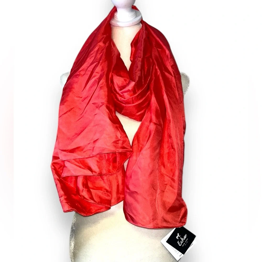 Echo Oversized Silk Scarf Coral 9x69